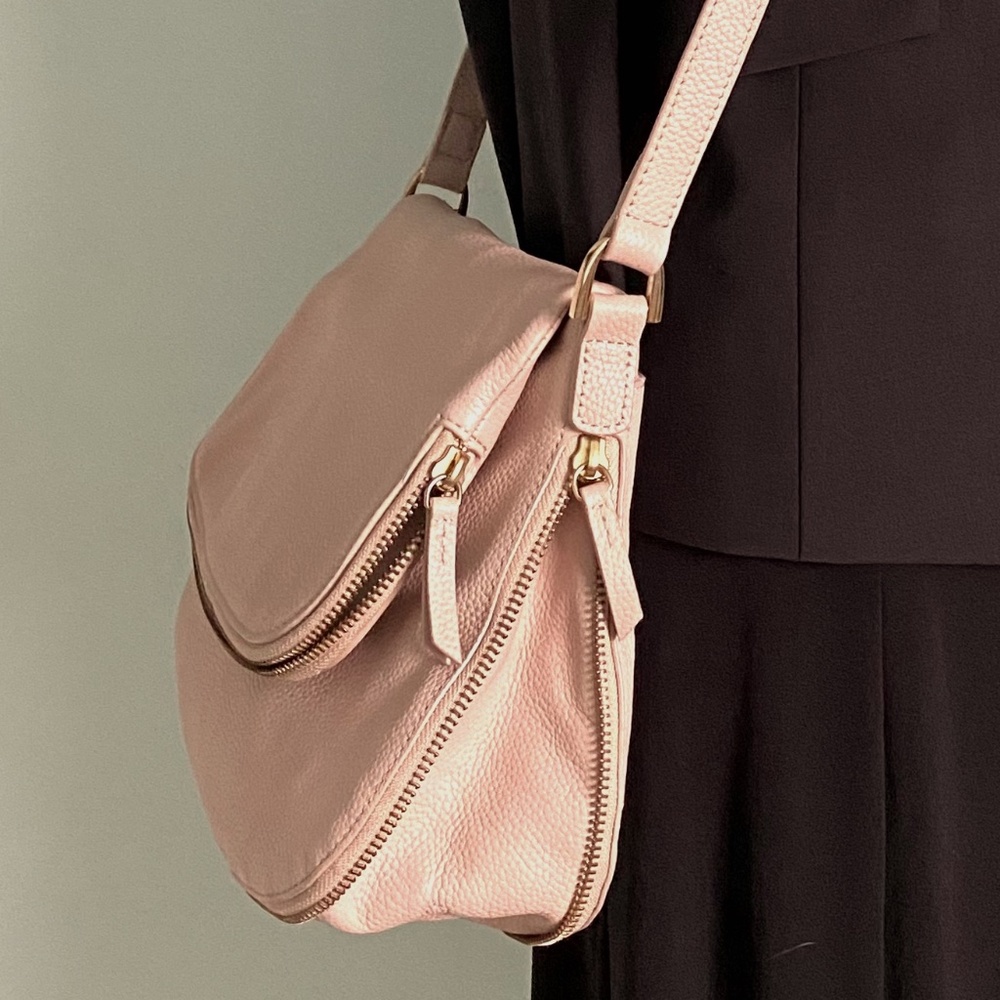 NORDSTROM Pebble Leather Double Entry CrossBody Bag Blush EUC - Picture 5 of 10